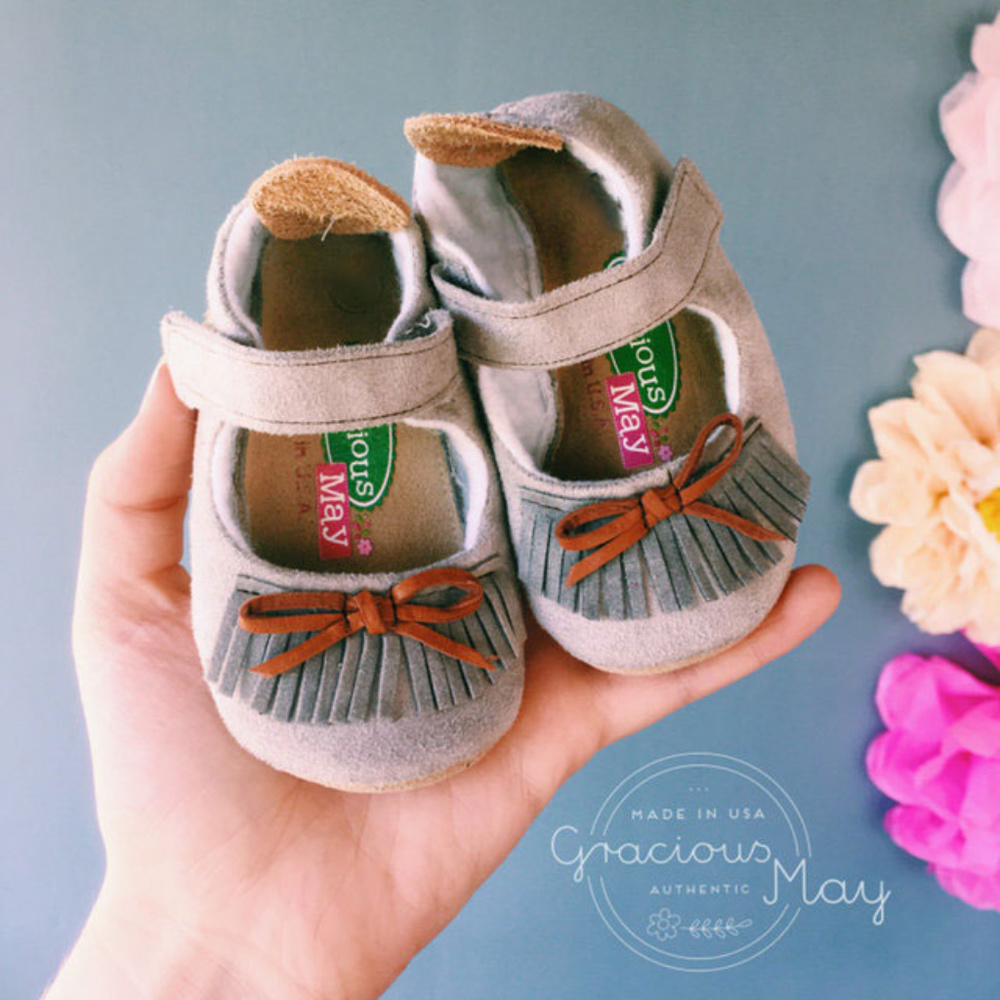 Gracious May Baby Girl Shoes Moccasins Gray Size 2